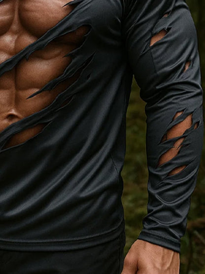 Men's Outdoor Sun Protection Breathable Cool Real 3D Printed Mask Hooded Sun Protection Long-Sleeved Top