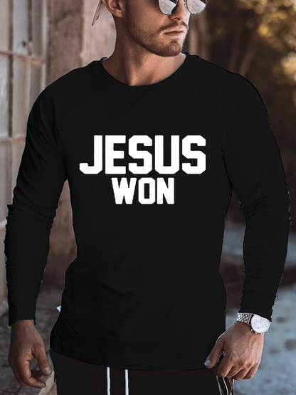 Jesus Won Christian Cotton Long Sleeve T-Shirt
