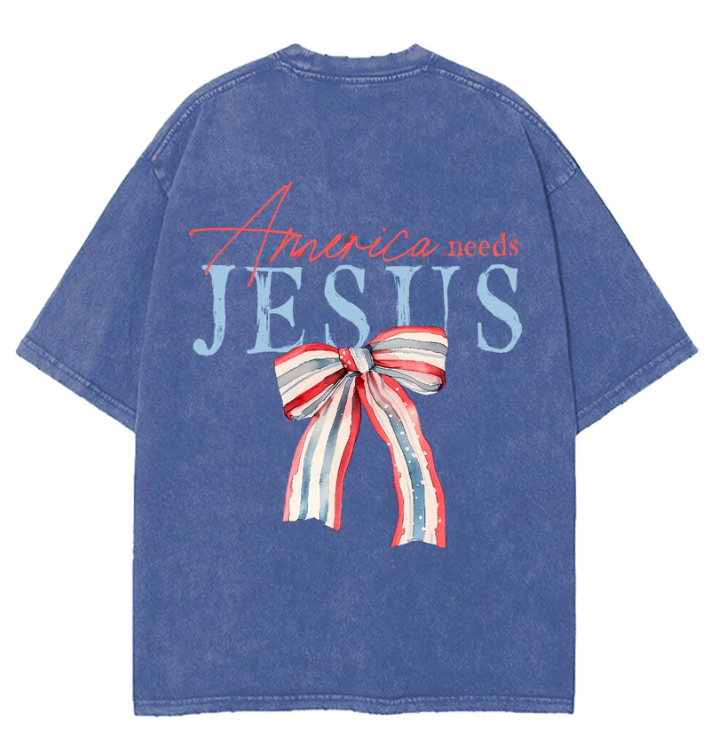 America Needs Jesus Double Sided Unisex Washed Christian T-shirt