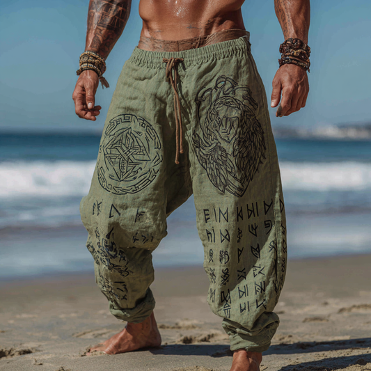 Men's Viking Vintage Eagle Celtic Knot Runes Totem Summer Casual Pants