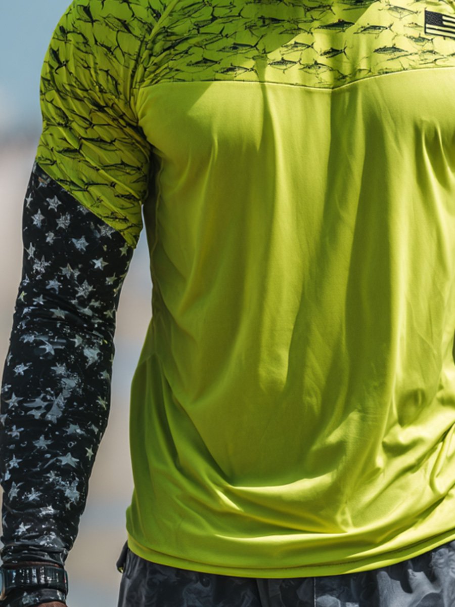 Men's Outdoor Sun Protection Breathable Cool Face Mask Hooded Printed Long-Sleeved Top