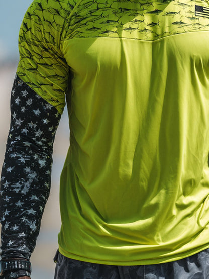 Men's Outdoor Sun Protection Breathable Cool Face Mask Hooded Printed Long-Sleeved Top