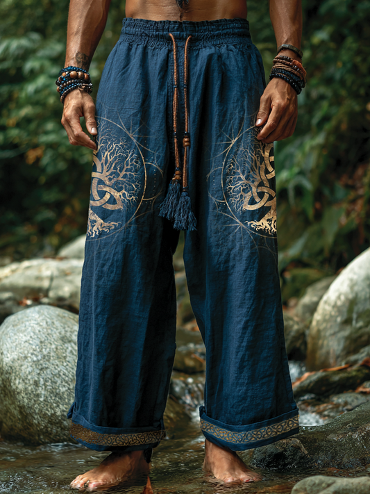 Men's Viking Holiday Style Tree Of Life Totem Vintage Nordic Casual Linen Pants