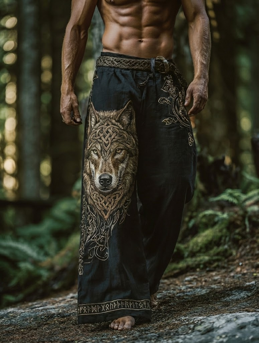 Men's Viking Wolf Bohemian style Nordic Retro Pants