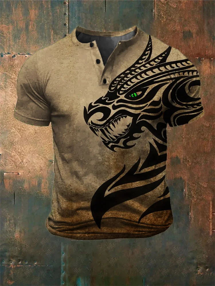 Men's Vintage Dragon Henley Shirt