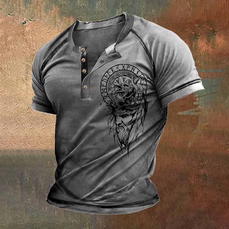 Vintage Contrast Vikings Sons Of Odin Print T-Shirt