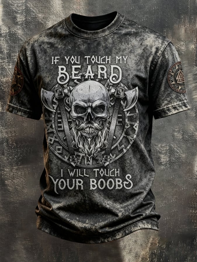 Men's Vintage Viking-Print T-Shirt