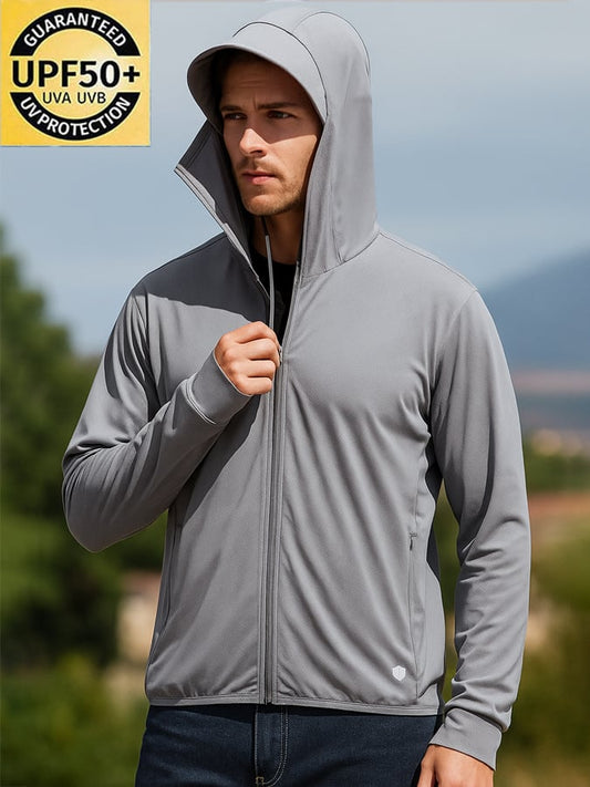 Men's Outdoor Sun Protection Breathable Cool Mask Hooded Sun Protection Long Sleeve Zipper Jacket