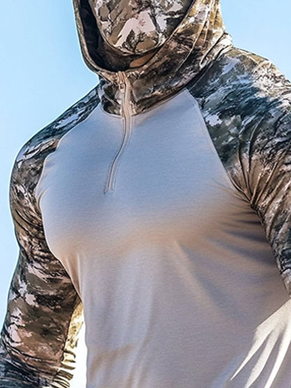 Men's Outdoor Sun Protection Breathable Cool Mask Hooded Sun Protection Long-Sleeved Top