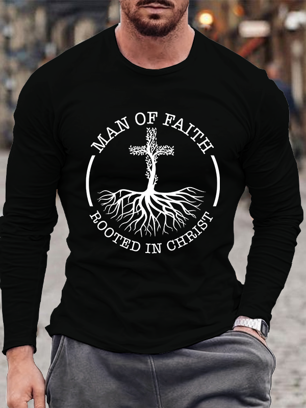 Man of Faith Rooted in Christ  Cotton Long Sleeve T-Shirt