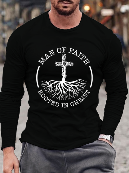 Man of Faith Rooted in Christ  Cotton Long Sleeve T-Shirt