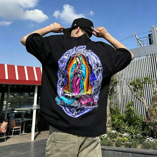 Mi Gente Virgin Mary Classic Car Graphic Printed Men's T-shirt