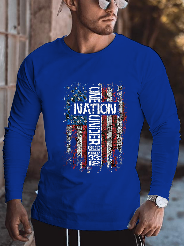 One Nation Under God Crew Neck Long Sleeve T-Shirt