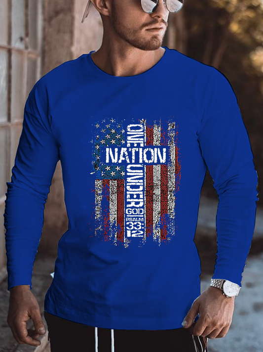 One Nation Under God Crew Neck Long Sleeve T-Shirt