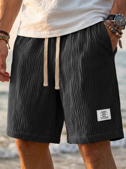 Men's Breathable Linen Loose Fit Embroidered Logo Casual Holiday Shorts