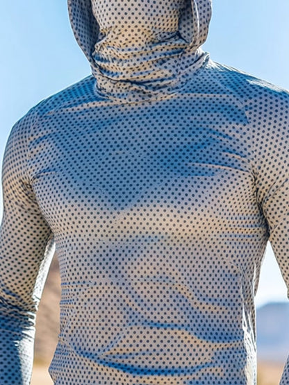 Men's Outdoor Sun Protection Breathable Cool Mask Hooded Sun Protection Long-Sleeved Top