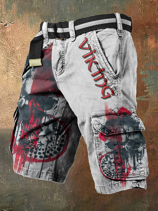 Vintage Viking Skull Art Men's Work Shorts