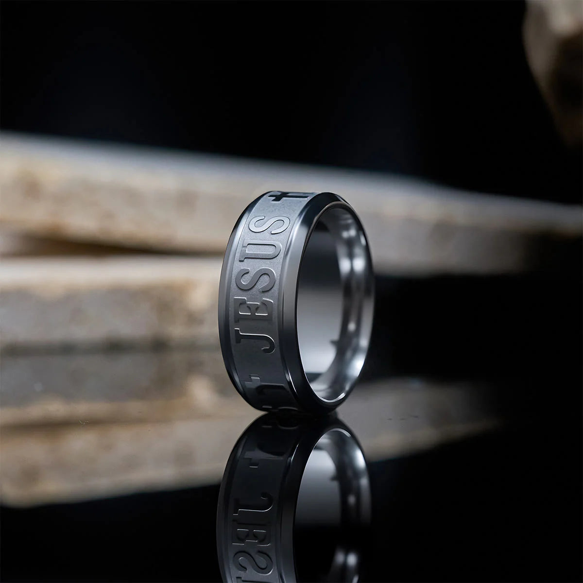Titanium Steel Ring with Laser engraving JESUS