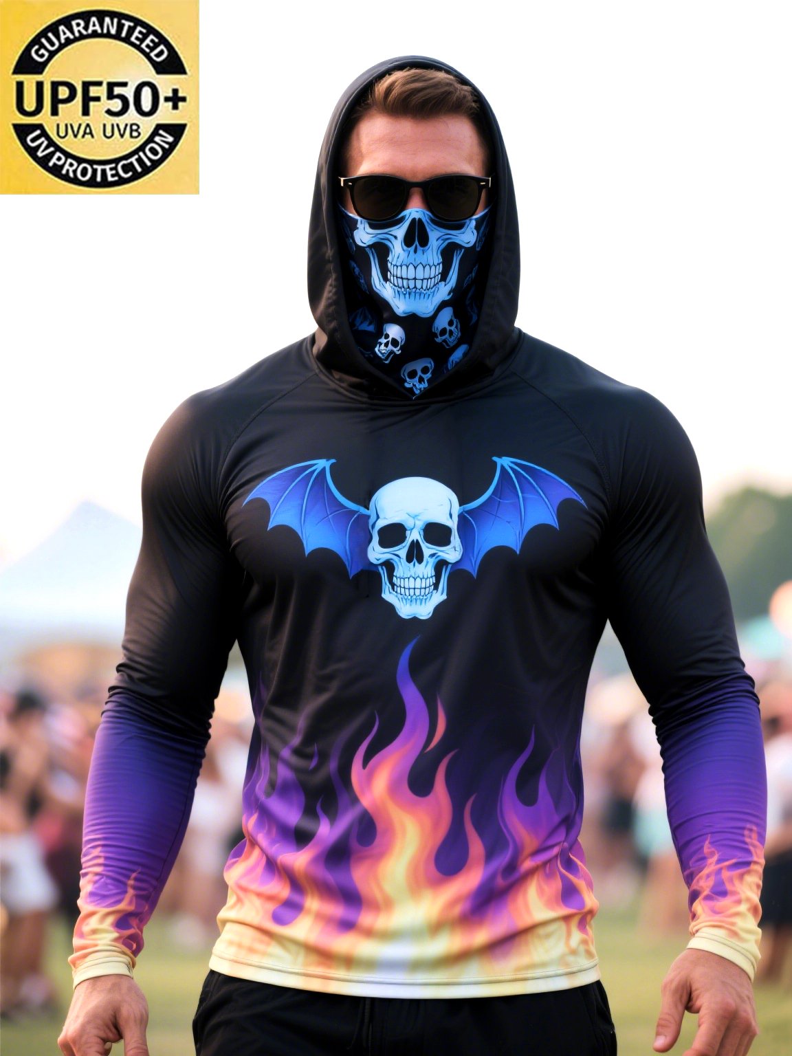 Men's Outdoor Sun Protection Breathable Cool Mask Hooded Sun Protection Long-Sleeved Top