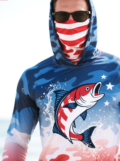 Men's Outdoor Fishing Sun Protection Breathable Cooling Mask Hooded Sun Protection Long Sleeve Top