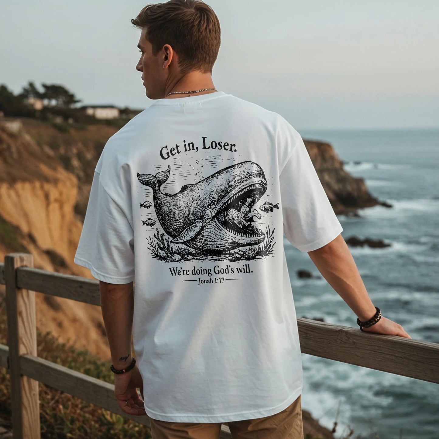 Get In Loser. We're Doing God's Will. Jonah 1:17 Printed Men's T-shirt