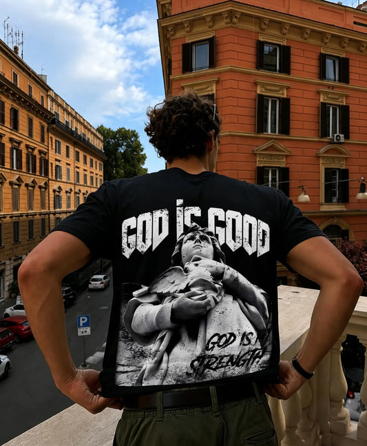 God Is Good Angel Statue Religious Printed Men's T-shirt
