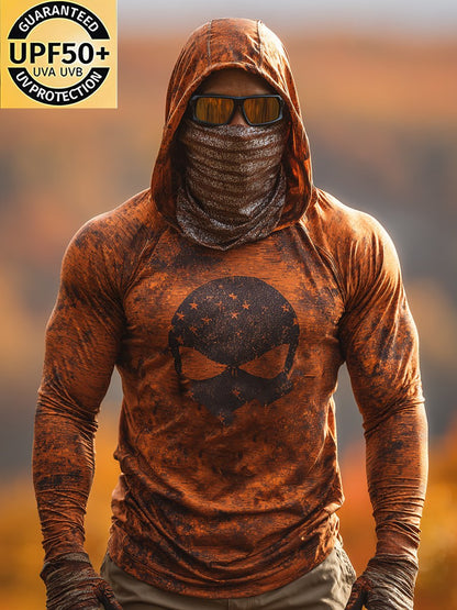 Men's Retro Outdoor Sun Protection Breathable Cooling Mask Hooded Sun Protection Long Sleeve Top