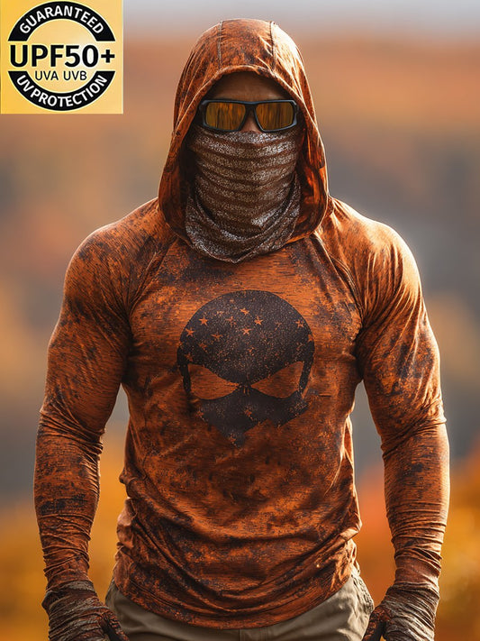 Men's Retro Outdoor Sun Protection Breathable Cooling Mask Hooded Sun Protection Long Sleeve Top