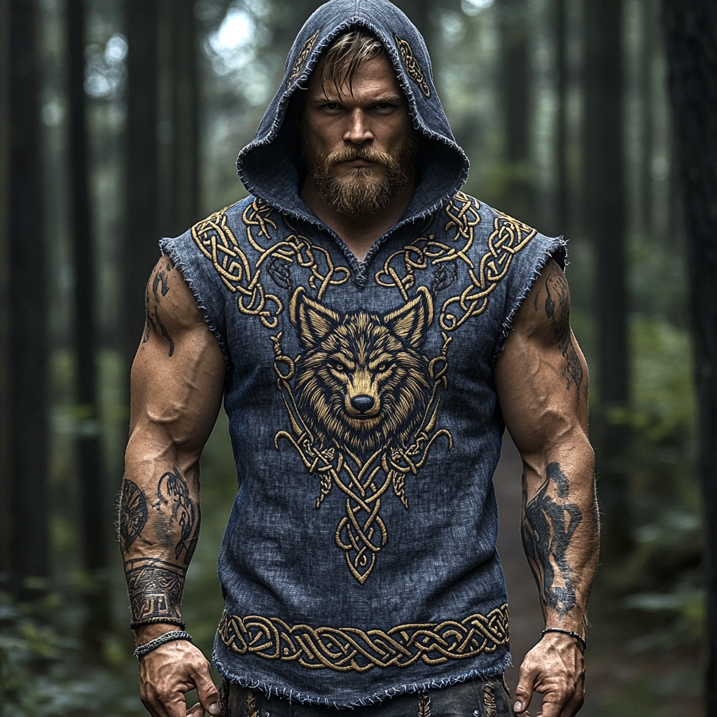 Men's Viking Wolf Fenrir Retro Celtic Sleeveless Hoodie