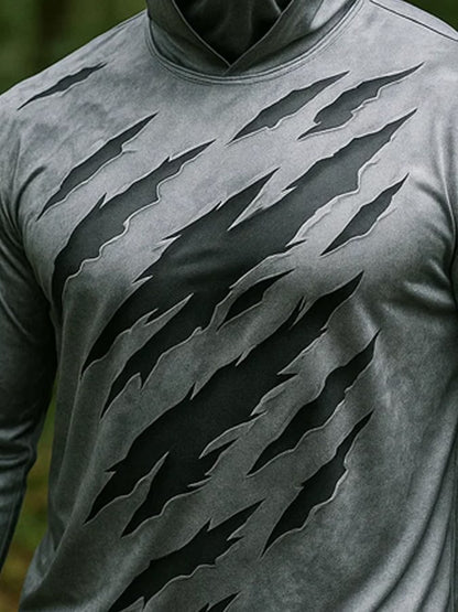 Men's Outdoor Sun Protection Breathable Cool Real 3D Printed Mask Hooded Sun Protection Long-Sleeved Top