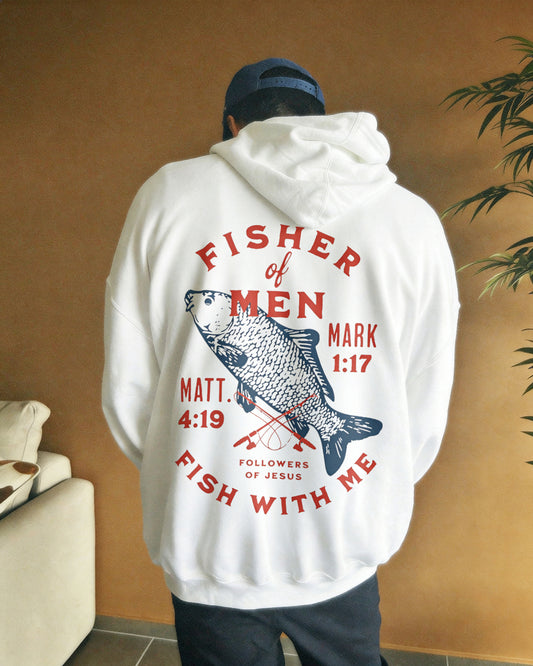 Fisher Of Men Fish With Me Followers Of Jesus Matt. 4:19 Mark 1:17 Printed Men's Hoodie