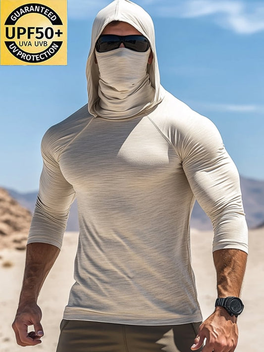 Men's Outdoor Sun Protection Breathable Cool Mask Hooded Sun Protection Long-Sleeved Top