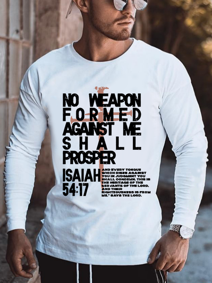 No Weapon Crowed Isaiah 54:17 Christian Cotton Long Sleeve T-Shirt
