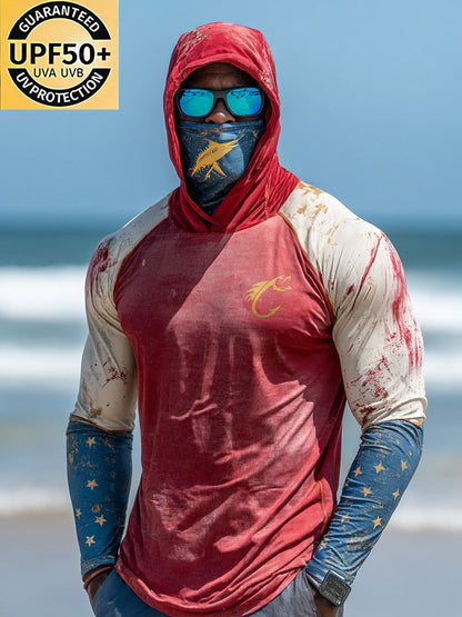 Men's Outdoor Sun Protection Breathable Cool Face Mask Hooded Printed Long-Sleeved Top