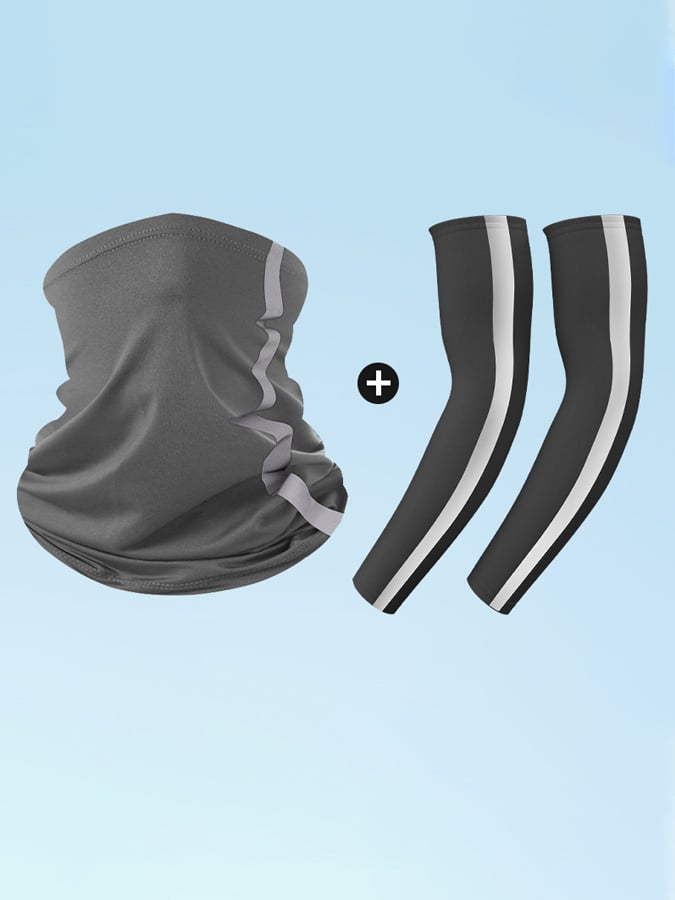Outdoor Sun Protection Scarf Sleeves Two-Piece Set Reflective Strip Cycling Headscarf Sweat-Absorbent Breathable Sun Protection Scarf Ice Silk