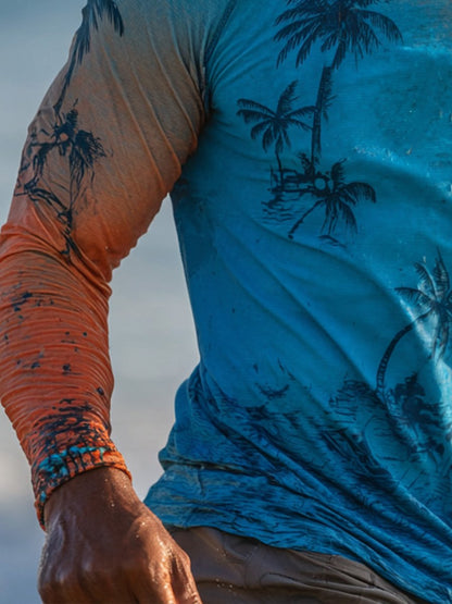 Men's Outdoor Sunscreen Breathable Cool Hooded Printed Surf Long-Sleeve Top