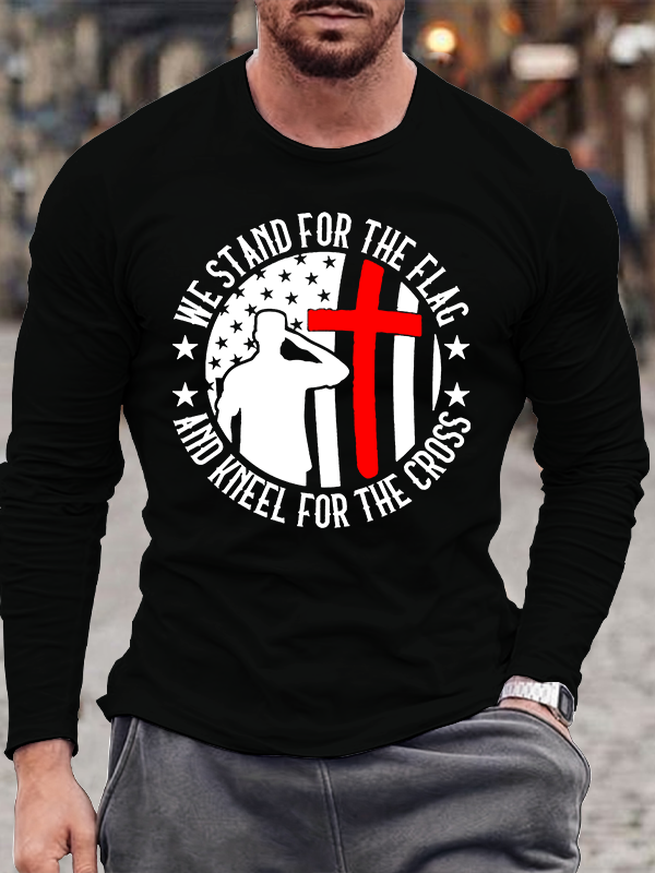 We Stand For The Flag Christian Cotton Long Sleeve T-Shirt