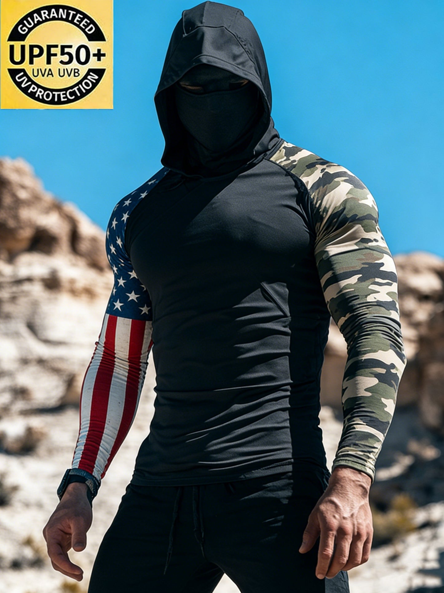 Men's Camouflage US Flag Sun Protection Print Top