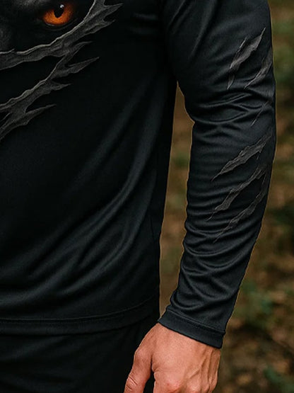 Men's Outdoor Sun Protection Breathable Cool Real 3D Printed Mask Hooded Sun Protection Long-Sleeved Top
