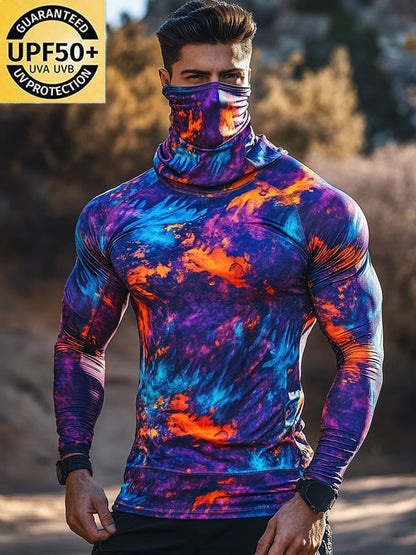 Men's Outdoor Sun Protection Breathable Cool Colorful Mask Hooded Sun Protection Long-Sleeved Top
