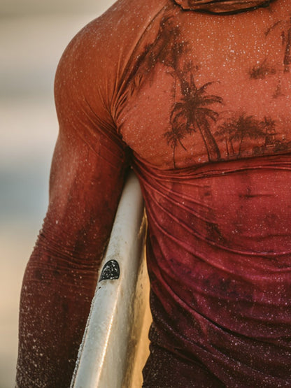 Men's Outdoor Sunscreen Breathable Cool Hooded Printed Surf Long-Sleeve Top