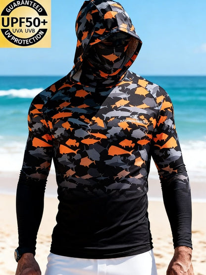 Men's Outdoor Sun Protection Breathable Cool Hooded Sun Protection Long-Sleeved Top