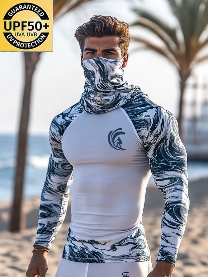 Men's Outdoor Sun Protection Breathable Cool Mask Beach Hooded Sun Protection Long-Sleeved Top