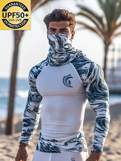 Men's Outdoor Sun Protection Breathable Cool Mask Beach Hooded Sun Protection Long-Sleeved Top