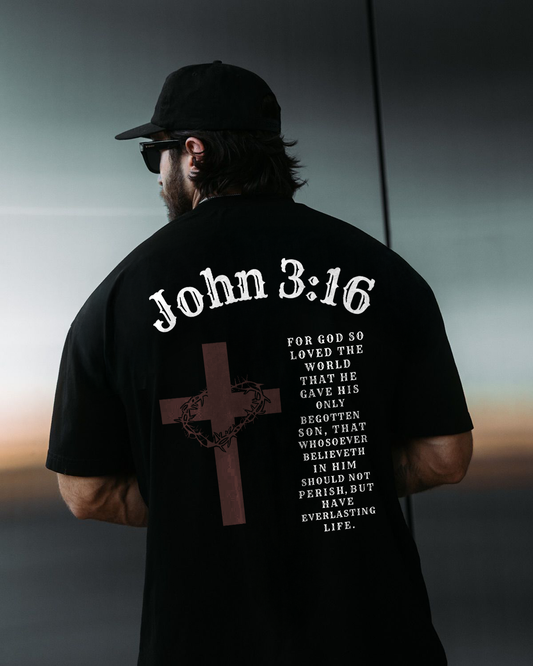 John 3:16. For God So Loved The World That Whosoever Believeth In Him Should Not Perish But Have Everlasting Life Printed Men's T-shirt