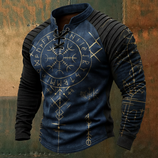 Nordic Viking Style Vegvísir Compass Totem Casual Long-Sleeve Shirt