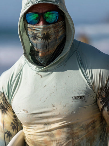 Men's Outdoor Sunscreen Breathable Cool Hooded Printed Surf Long-Sleeve Top
