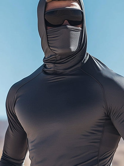 Men's Outdoor Sun Protection Breathable Cool Mask Hooded Sun Protection Long-Sleeved Top
