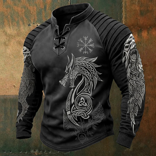 Viking Dragon Totem Retro Tribal Rune Print Sweatshirt