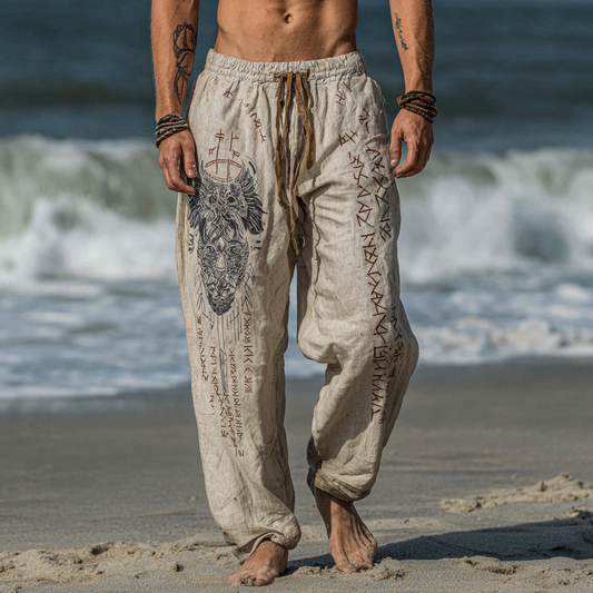 Men's Viking Occult Eagle Vintage Knot Runes Totem Summer Casual Pants